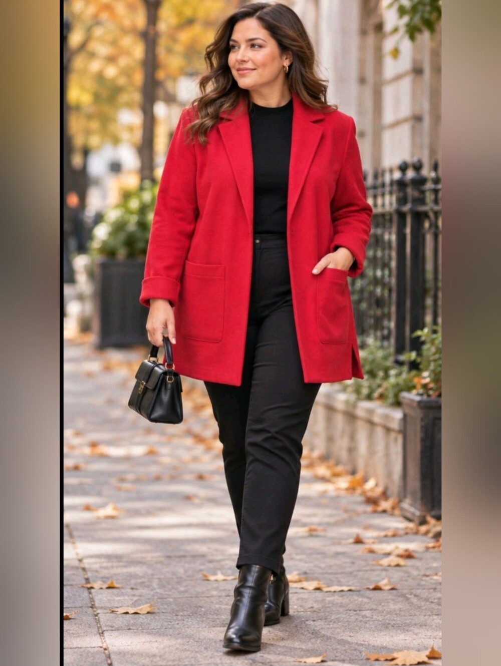 Jaclyn Smith Studio Red Wool Open Front Lined Mid-Length Jacket Women 12